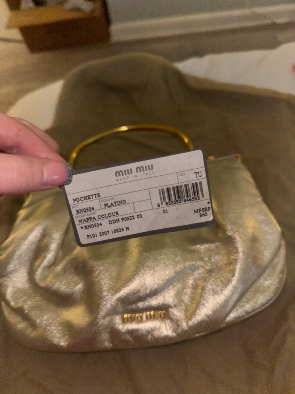 Miu Miu gold calfskin handbag with gold hardware - Picture 8 of 12